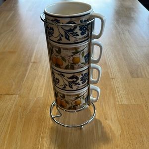 Cypress Stacking Coffee Mugs Cups Chrome Stand Drinkware Stackable Fruit Design